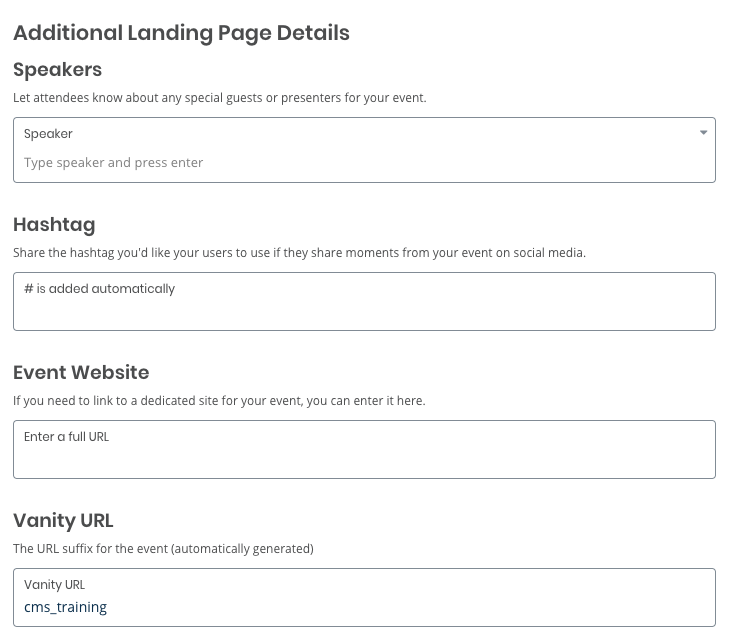 Additional landing page info