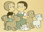 2 children, 5 puppies