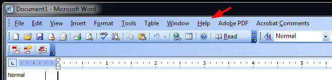 Image showing how to identify Word 2003 by what is on the menubar