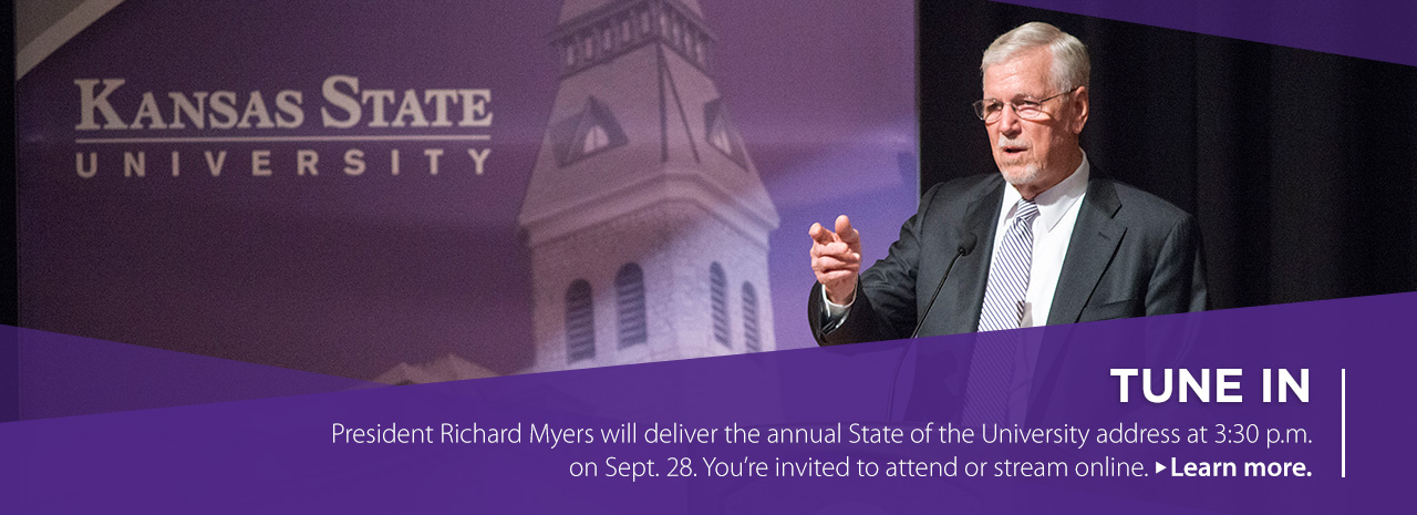 Tune in. President Richard Myers will deliver the annual State of the University address at 3:30 p.m. on September 28.  You're invited to attend or stream online.  Learn more.
