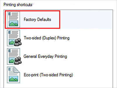 Image showng location of the Factory Defaults option.