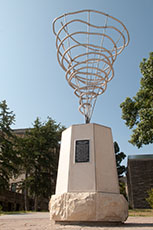 Tornado sculpture east of Bushnell Hall