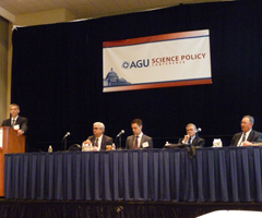 (Left to right): Gary Pierzynski, moderator; panelists Cesar Izaurralde, Benjamin Collier, Bill Travis, Vance Ehmke