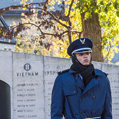 Cadet Justin Case, sophomore in psychological sciences, stands guard at the Veteran�