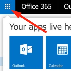 App Launcher location in Office 365 webmail