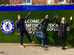 Students spell out K-S-U in front of the Chelsea Football Club