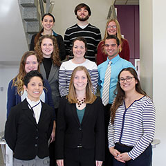 Animal Sciences and Industry Undergraduate Research Symposium participants from left: Maria Ruiz, Kaylea Nemechek  and Madison Moniz. Second row: Chloe Creager, Sydney Buller, Emily Ingram and Keith Mentnech. Back row: Elisa Trigo, Austin McDaniel and Kel