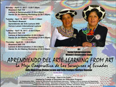 Ecuadorian bead weavers will lecture and demonstrate their folk art next week.