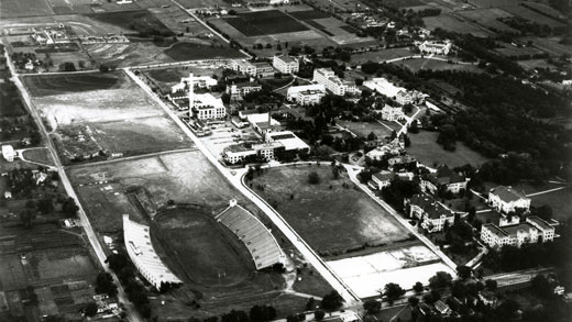 A 1940s aerial view of campus