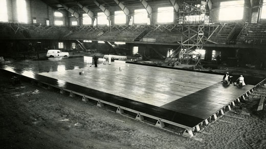 Ahearn Field House basketball court under construction 