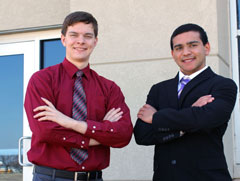 Christian Coker, left, a sophomore in professional pilot from Tulsa, Oklahoma, and Nicholas Ramirez, a freshman in professional pilot from Wichita, were elected as the 2017-2018 student body vice president and president of Kansas State Polytechnic.