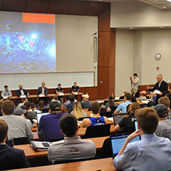 Dr. Doug Walker introduces a panel on e-sports in last spring's Sports Marketing Speaker Series.