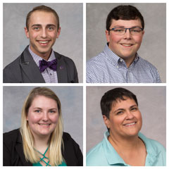 Students selected for the Wildcat Pride Awards during Kansas State Polytechnic’s annual Awards and Recognition Banquet, which are the event’s top awards, are, clockwise from top left: Jacob Rose, Clayton Bettenbrock, Mary Rodriguez and RaeLynn Roe.