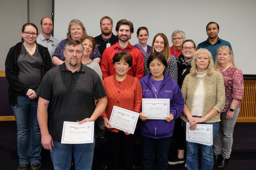 Nominees and recipients gather at the Staff Council awards luncheon.