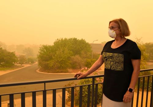Women wearing face mask during fires Women wearing face mask during fires