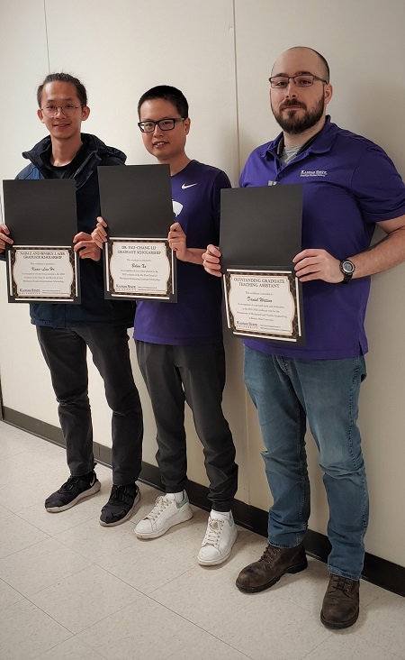 Graduate student award winners from the Alan Levin Department of Mechanical and Nuclear Engineering, from left to right: Kuan-Lun Ho, Bolun Xu and Daniel Watson. Not pictured: Shakir Bin Mujib. 