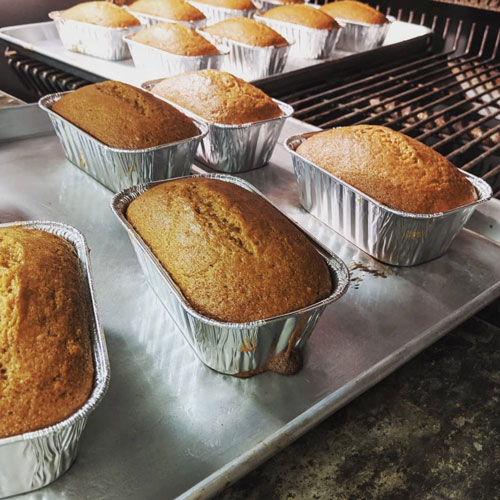 Pumpkin bread in oven