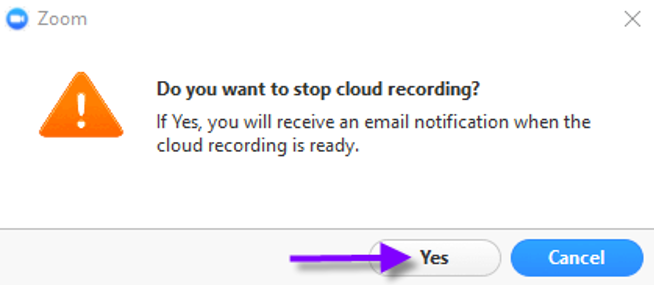 In the Do you want to stop recording? box click Yes.