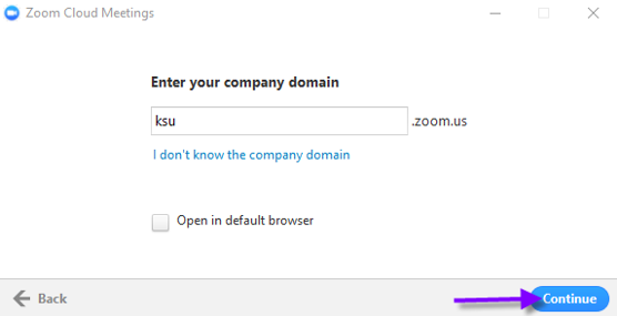 Type ksu into the Enter your company domain box and then click Continue. 
