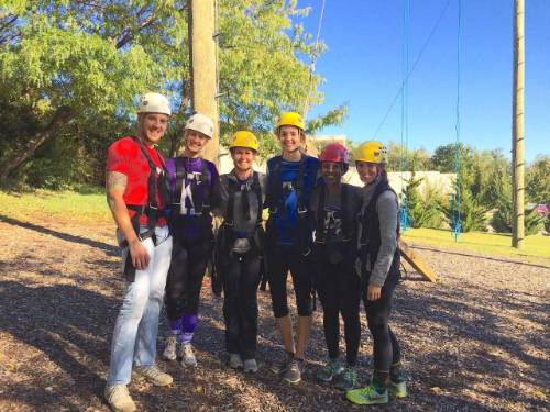 Researchers at ropes course