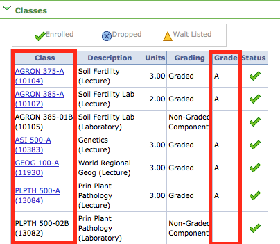 View Classes and Grades