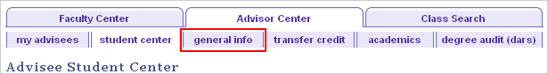 Advisor Center tabs with the General Info tab highlighted