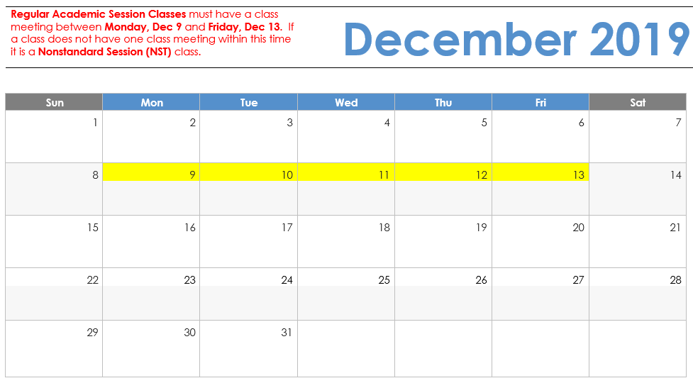December 2018 Visual Calendar