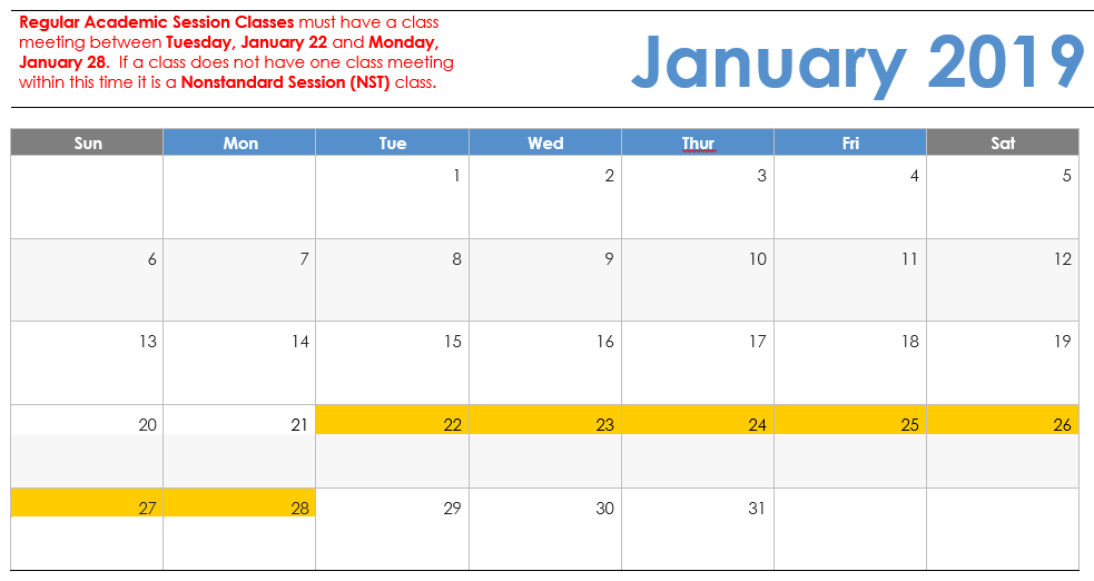January 2019 Visual Calendar