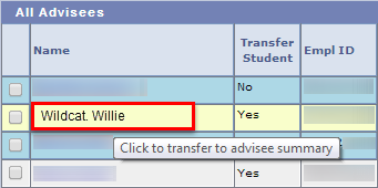 Click Advisee name to view Student Center
