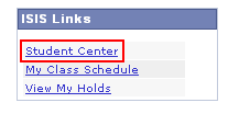Picture of the KSIS Links box, the Student Center link is highlighted.