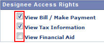 Picture of Desigee Access Rights with check boxes highlighted
