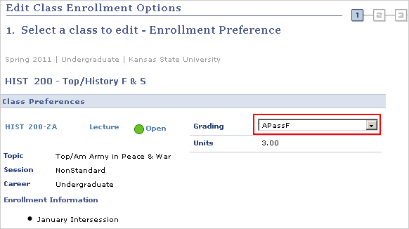 Image of the Edit Class Enrollment Options