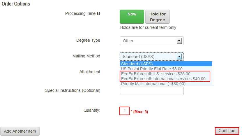 Select the Mailing Method and Quantity