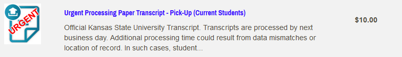 Select Urgent Processeing Paper Transcript for Pick-Up Current Student