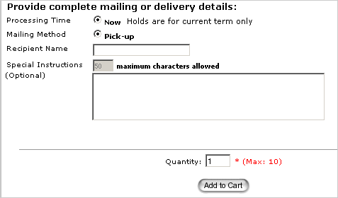 image of the order form for electronic delivery of transcripts