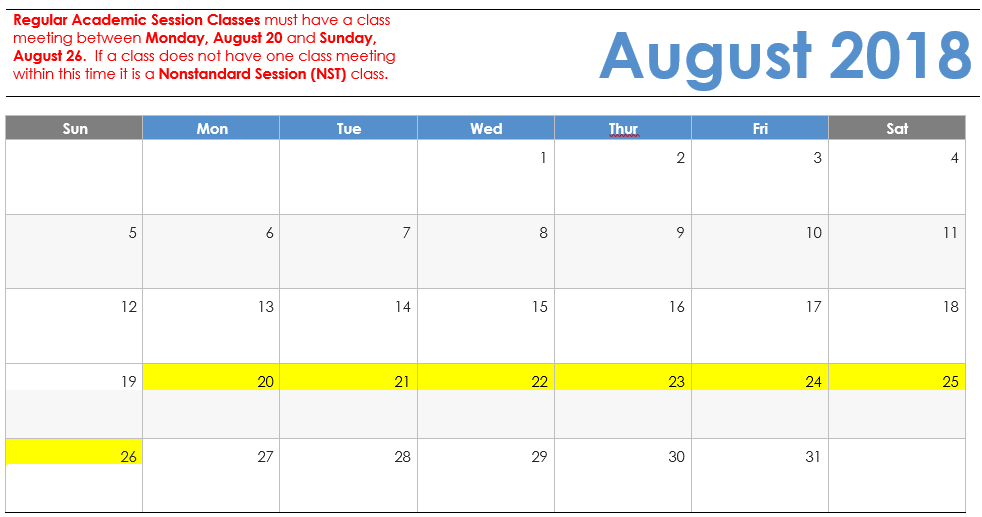 August 2018 Visual Calendar