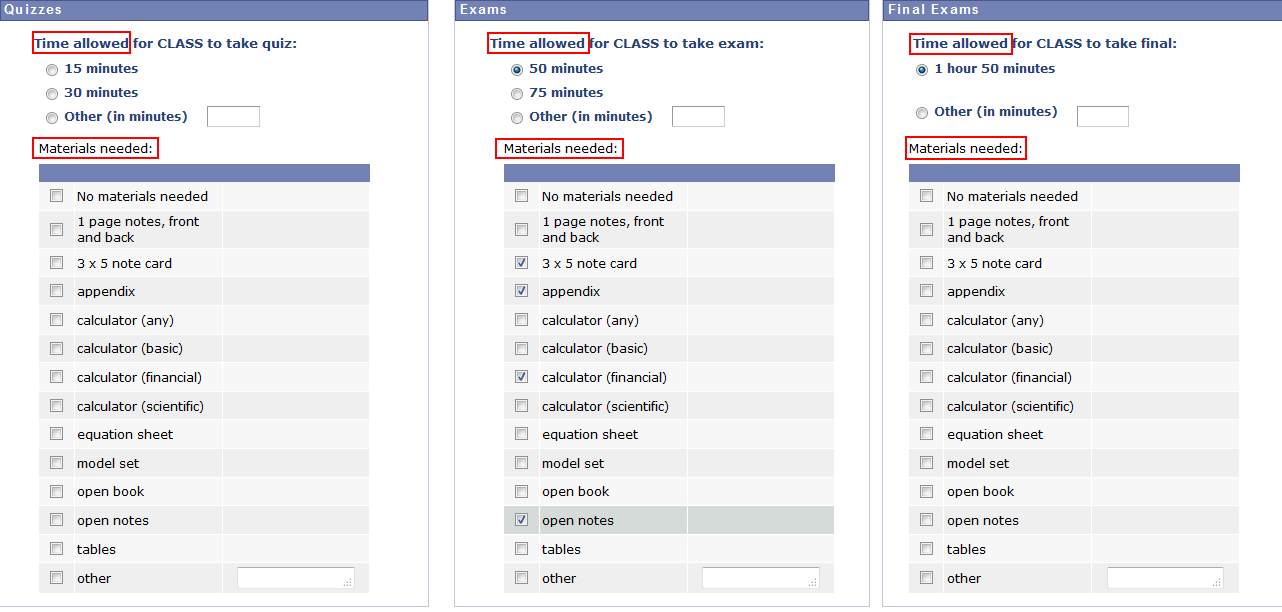 Select the Time and Materials needed for the exam