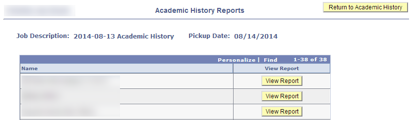 Academic History view reports