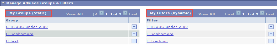 Groups and Filters are Displayed