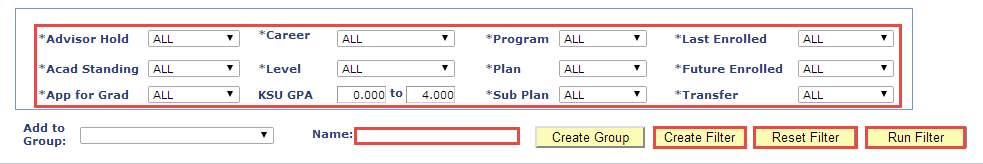 Select the filter criteria from the drop down boxes
