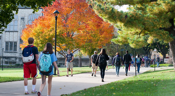 students walking on campus