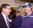 President Schulz chats with Wildcat fans at a pre-game event at Arrowhead Stadium in September 2010.