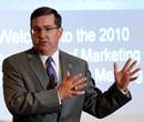President Schulz speaks at an event for the department of marketing.