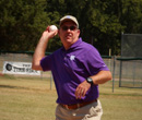 Schulz throws the first pitch at the Kansas Babe Ruth All Star Classic.