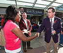 President Schulz greeting students during the inauguration celebration.