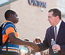 On campus with students.