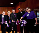 Cutting the ribbon on the new Leadership Studies Building.