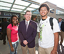 President Schulz with students on campus.