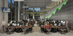 Rendering of a trading room in the new business adminstration building