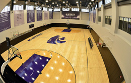One of the basketball courts in Kansas State University's basketball training facility